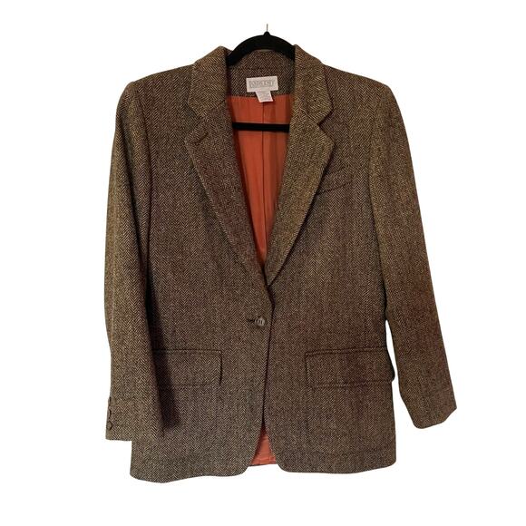 Vintage Lands End Irish Wool Tweed Blazer Brown/Tan SZ6 - Picture 1 of 8